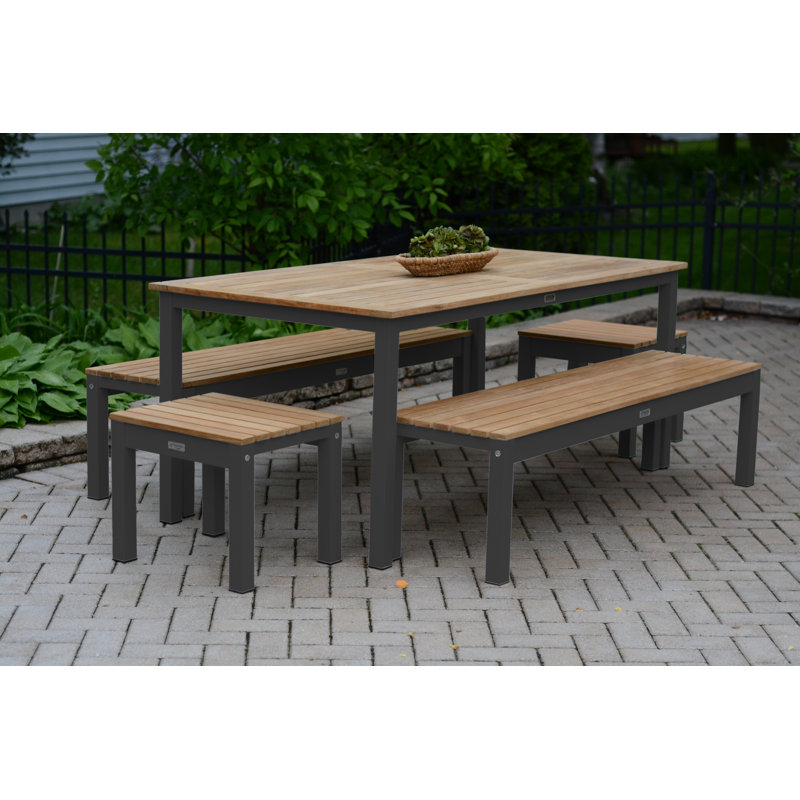 SoHo Rectangle Teak Aluminum Outdoor Dining Table, 29.5" H x 72" W x 36" D, Black