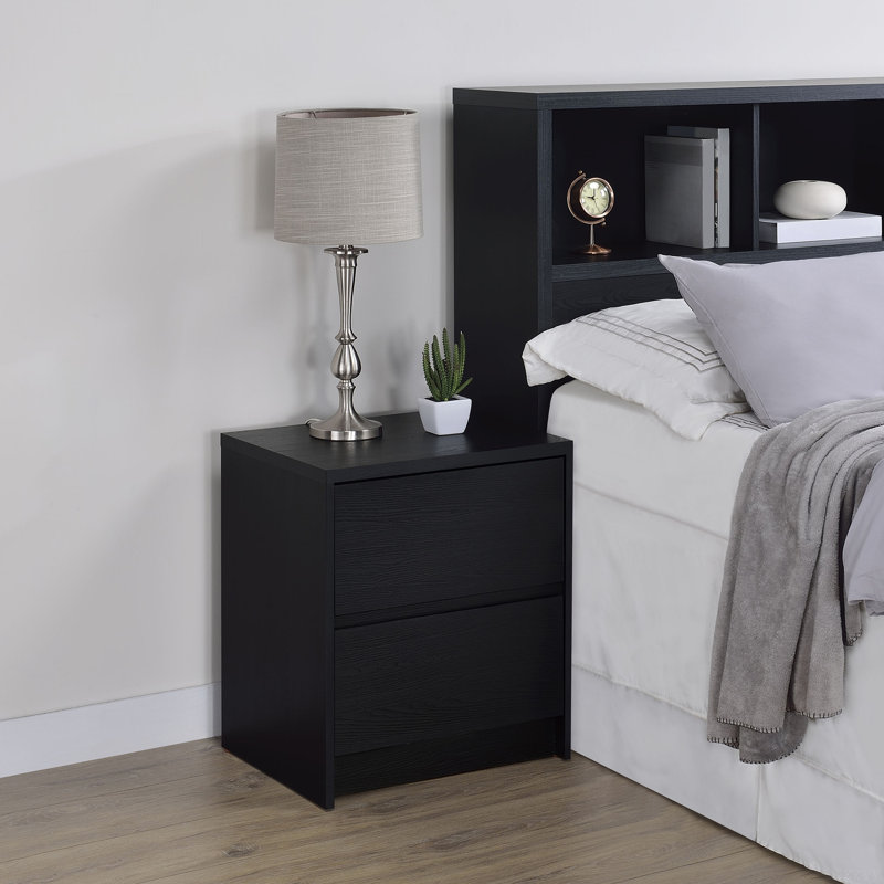 Table de chevet à 2 tiroirs Geary avec lumières DEL et USB, Noir