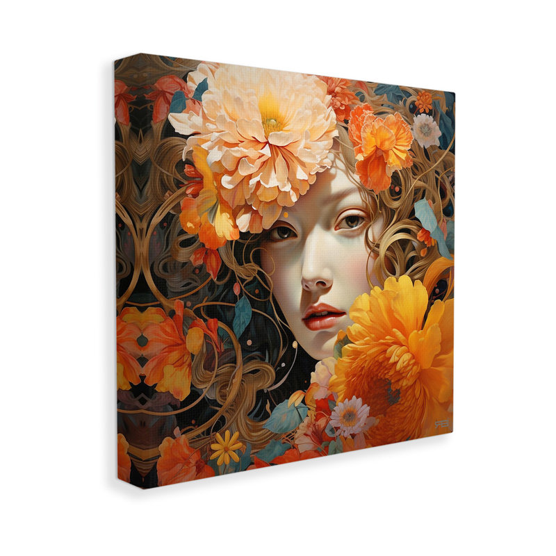 «Woman & Scattered Blossoms», art mural sur toile par Rb, H 17 po x l 17 po