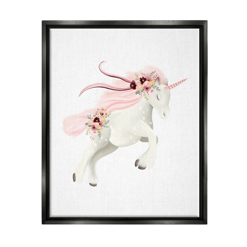 Licorne galopante pastel, H 31 po x l 25 po x P 1,7 po, Cadre flottant noir de jais