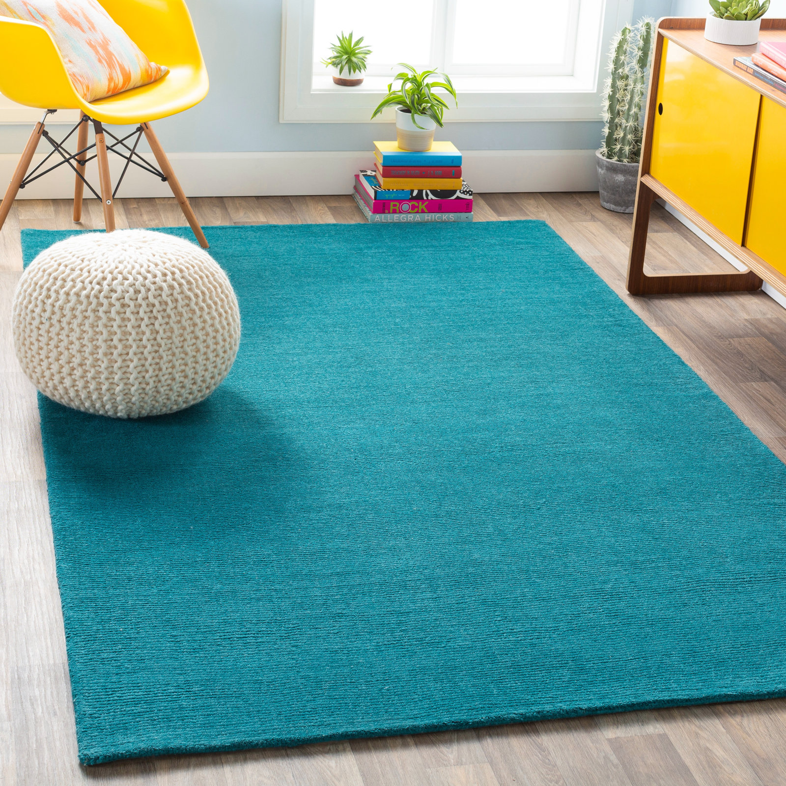 Girton Teal Hand-Woven Wool Rug, Rectangle 8' x 11'
