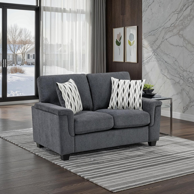 Causeuse en chenille moderne et contemporaine de 60 po Veale avec coussins réversibles, housses amovibles et 2 coussins décoratifs