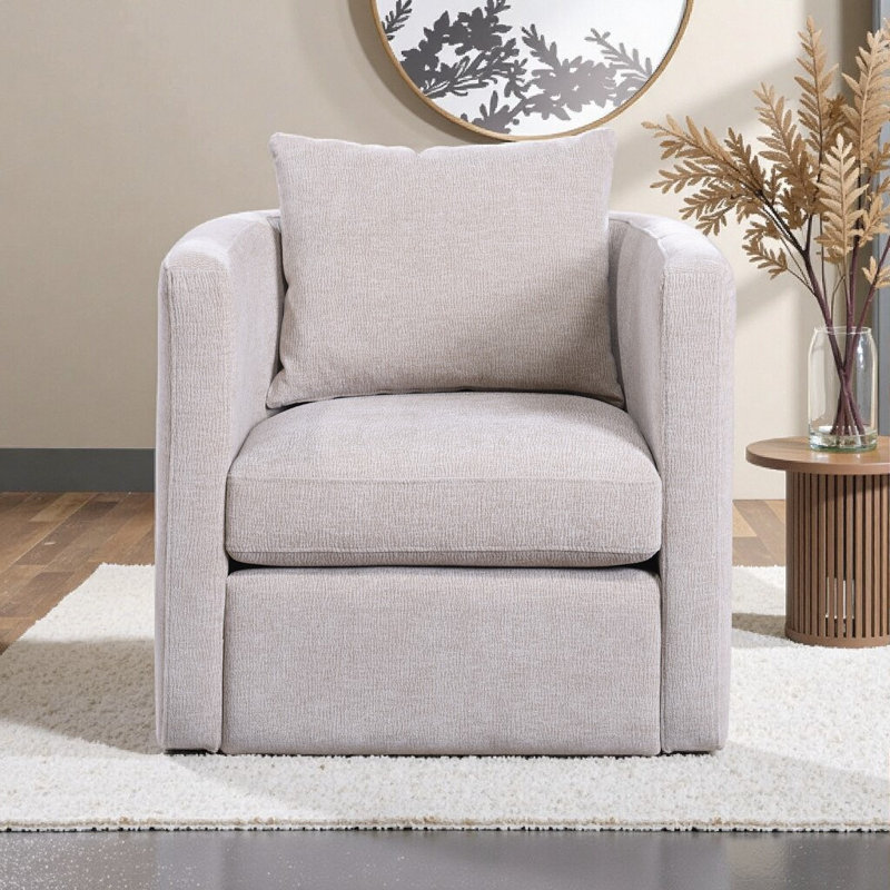 Fauteuil demi-tonneau pivotant en lin avec coussins réversibles et siège à ressorts ensachés Sutton, Beige