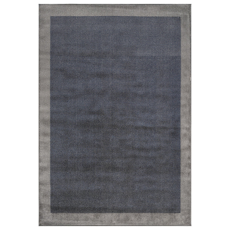 Tapis moderne à motif géométrique moderne à bordure, Rectangle 4pi x 6 pi, Marine