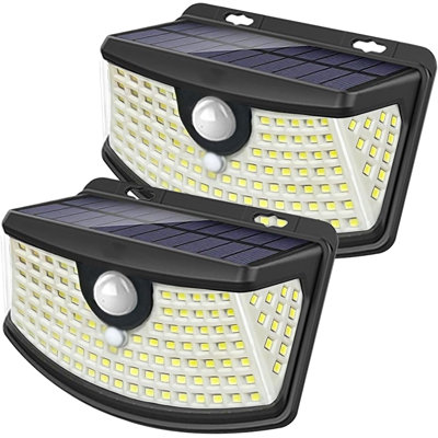 Le capteur de mouvement solaire illumine 120 DEL avec réflecteur, 270 degrés de lumières IP65 étanches pour porte avant, cour, garage, terrasse (paquet de 2 boutons avant)