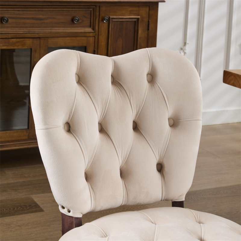 Chaise de salle à manger capitonnée et rembourrée en bois massif, 2, Beige