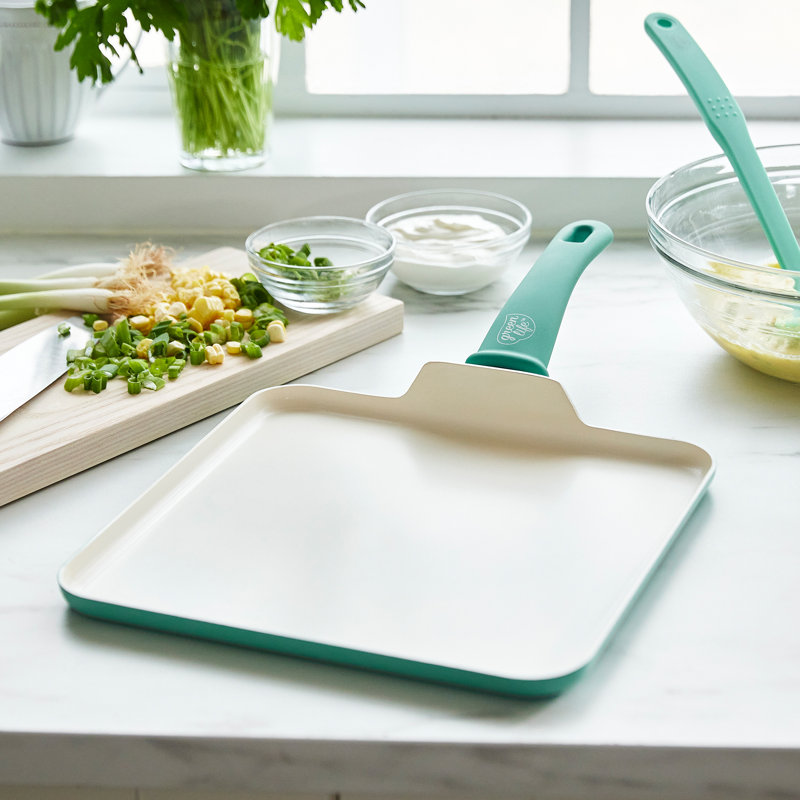 Poêle en céramique antiadhésive de 11 po Greenife Soft Grip, sans PFAS, lavable au lave-vaisselle, turquoise
