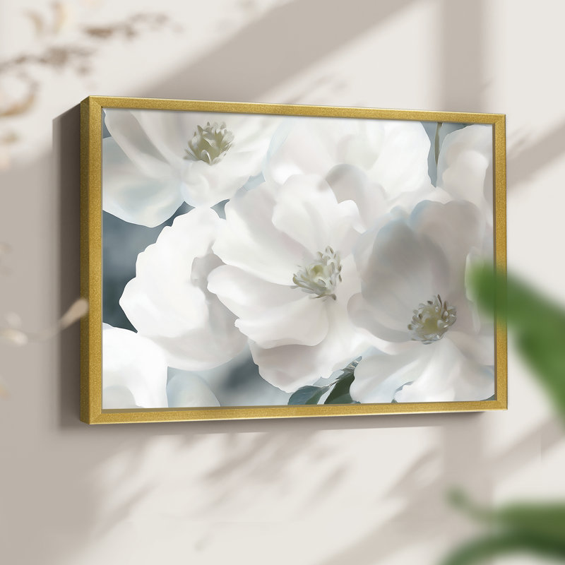 Série florale - XIXe - Reproduction encadrée - Restickable, H 22 po x l 28 po