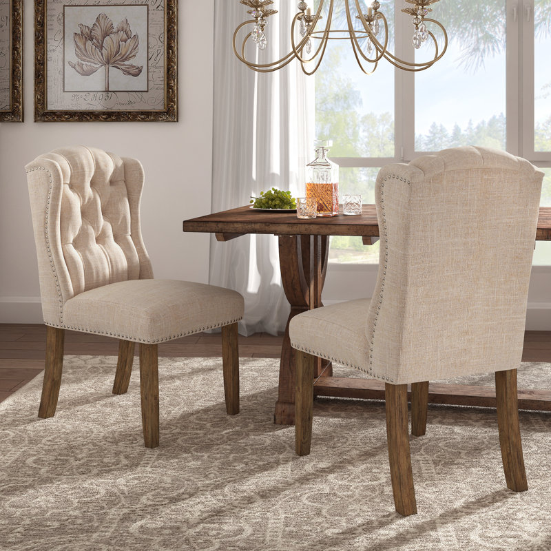 Chaise rembourrée Vasso, Lin beige