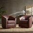 Amiir Modern 30.5'' Wide Genuine Leather Swivel Barrel Chair with Solid Wood Base (Set of 2)