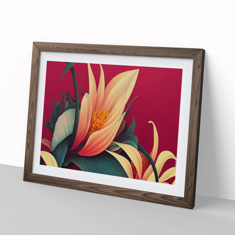 Beaming Flowers Art Deco - Framed Print, 34cm H x 46cm W x 2cm D, Walnut