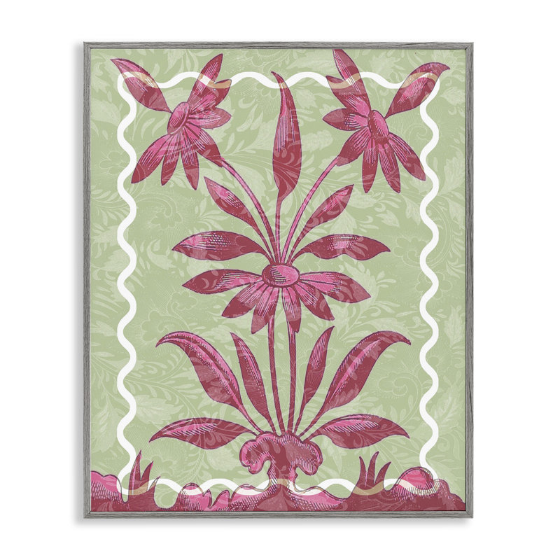 «Pink Symmetric Daisies», estampe numérique encadrée, design par Lil 'Rue, H 14 po x l 11 po, Estampe numérique Farmhouse