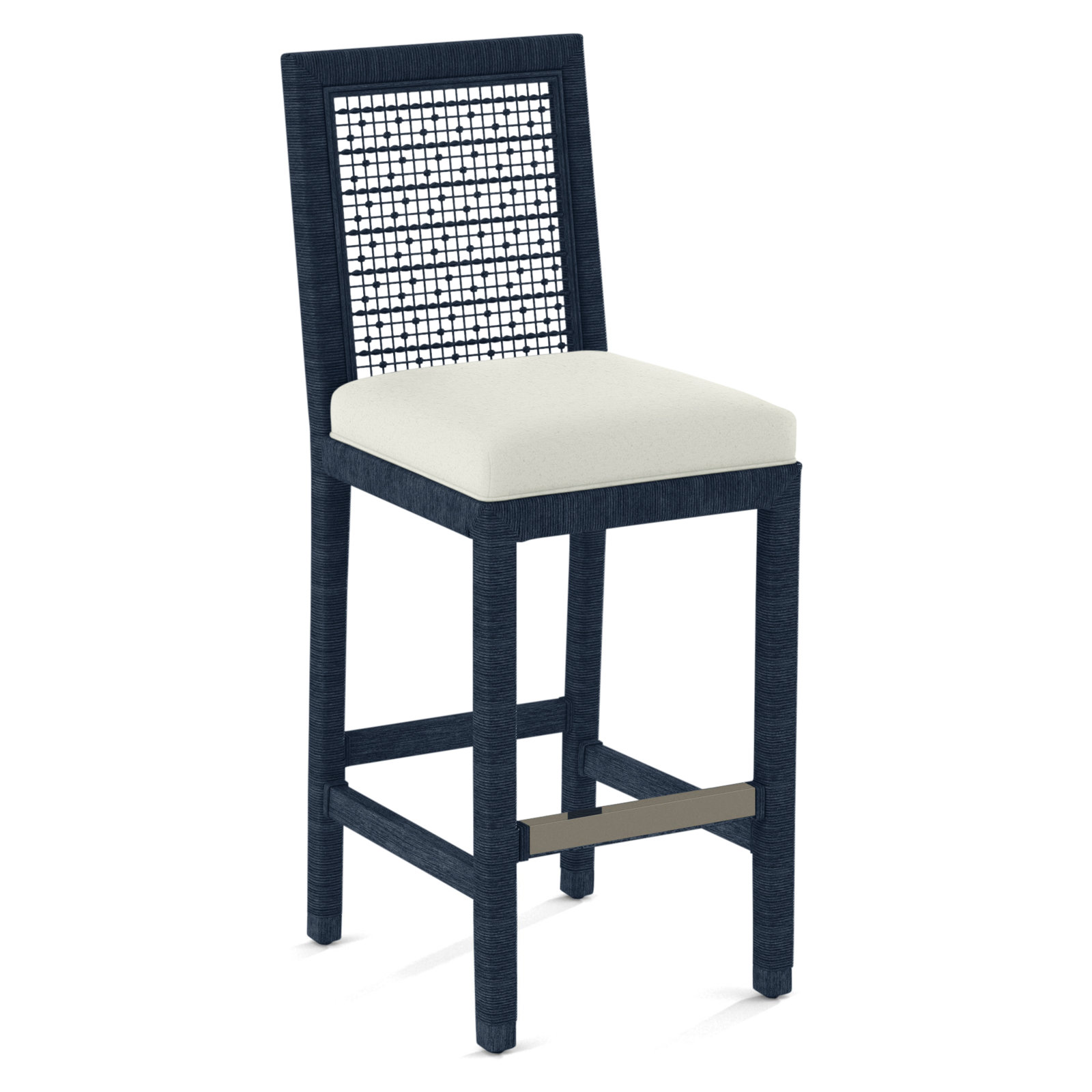Soren 30" Bar Stool, Navy, White Textured Performance