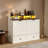 Queen Farmhouse Murphy Bed with LED Lights, Charging Station, Storage Shelf & Drawer
