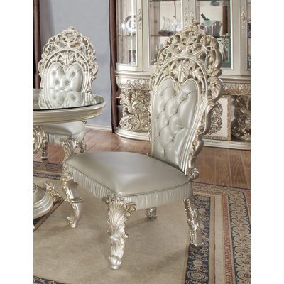 Chaise d'appoint sculptée à la main argent métallique et or