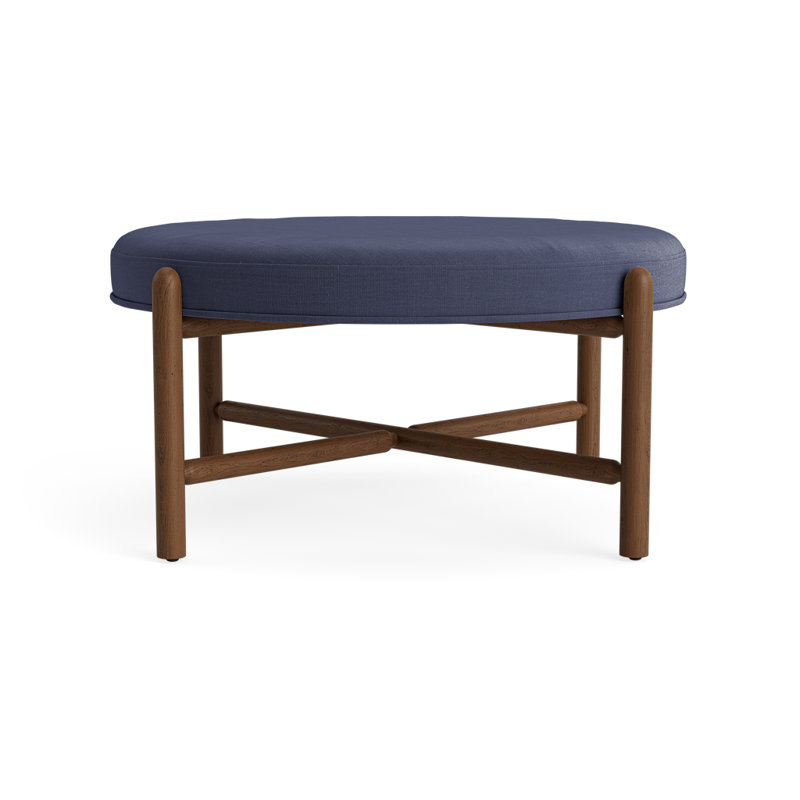 Vane 36" Round Ottoman, Navy, Walnut