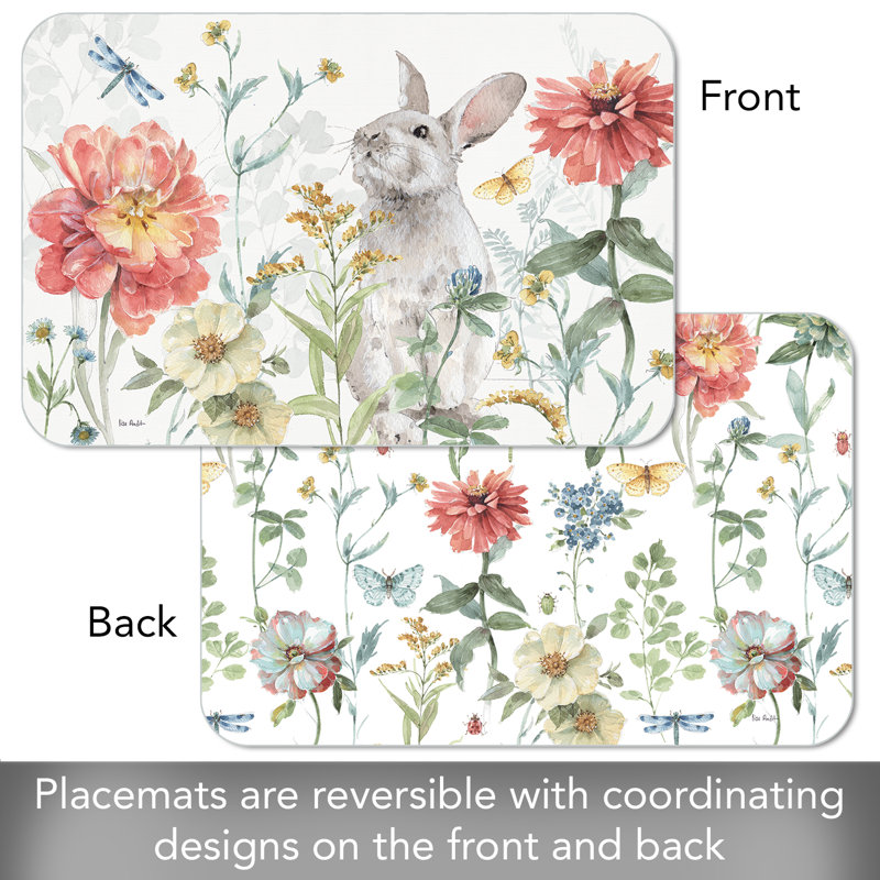 Ensemble de 4 napperons en plastique flexibles Spring Meadow Bunny