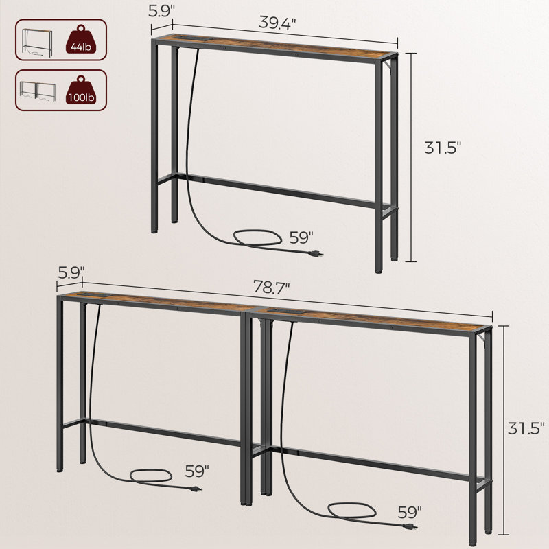 Console 78,7 po avec station de charge derrière le canapé, Brun