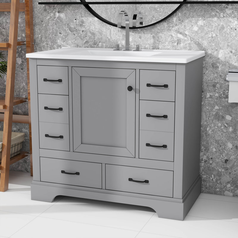 Tablette réglable pour meuble-lavabo moderne 36 po, Gris