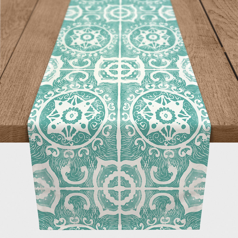 Chemin de table géométrique McKenna, L 90 po x l 16 po, Bleu sarcelle