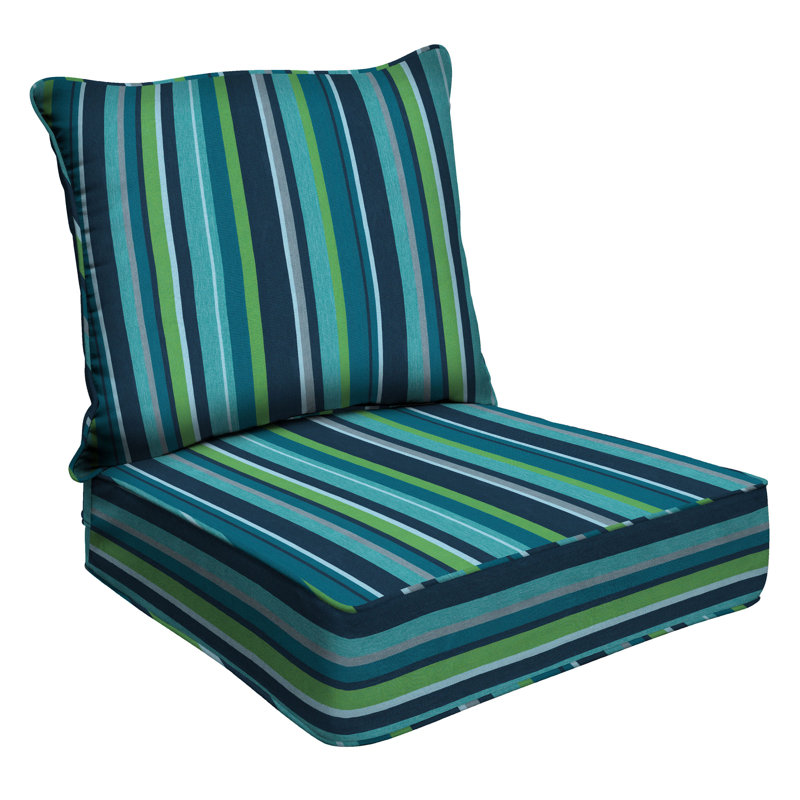 Outdoor Deep Seating Cushion Set – Comfortable, Durable, Weather-Resistant Design - Basics by Wayfair™, Turquoise Striped