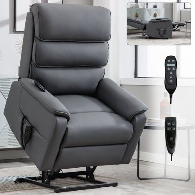 Cat-Proof Leather Dual Motor Infinite Position Up To 350 LBS Power Lift Recliner Chair With Power-Remote, Heat Massage And Heavy Duty Motion Mechanism