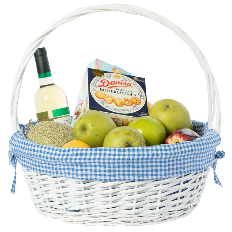 Panier en osier, Blanc / Bleu