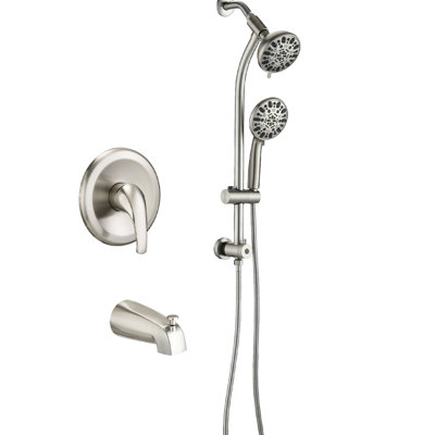 Douche à 7 jets en nickel brossé, débit de 18 gallons par minute, installation à perceuse adhésive, douches de tête et portatives de 5 po, bras réglable de 1,8 gallon par minute, installation, douches avec 48 réglages, buses