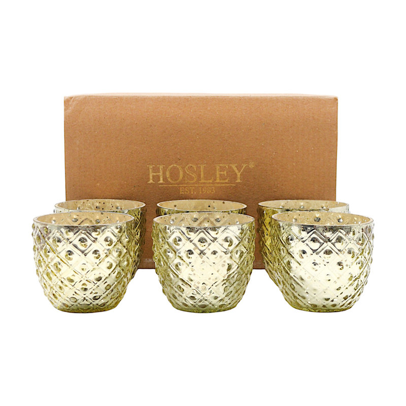 Hosley Set of 6 Antique Gold Speckled Metallic Glass LED Votive Tealight Candle Holder 2.75 Inches Ideal for Bridal Weddings Parties Special Events Spa Aromatherapy Mini Flower Pots