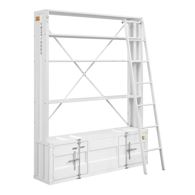 White Finish Bookcase W/Ladder, White