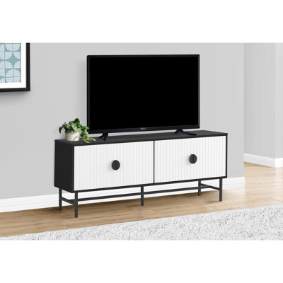Meuble télé 60 po pour salon et chambre à coucher, stratifié noir et blanc, meuble multimédia contemporain avec support en stratifié en métal, look, armoire de rangement, chambre à coucher et