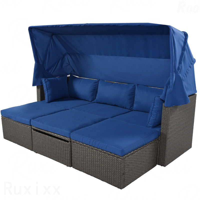 Lit de jour rectangulaire d'extérieur pour terrasse avec auvent rétractable