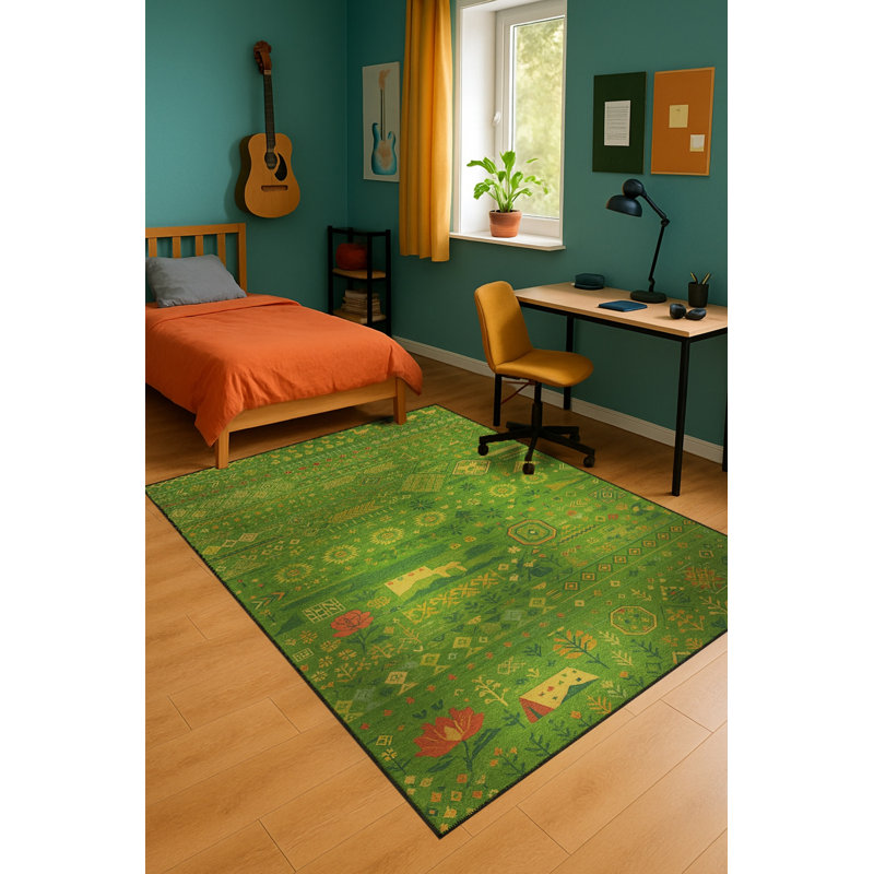 Tapis tissé orange traditionnel Mosso, 3'3" x 6'7"