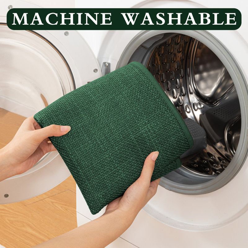 Ensemble de 3 tapis de bain d'aspect lin avec envers antidérapant, Vert