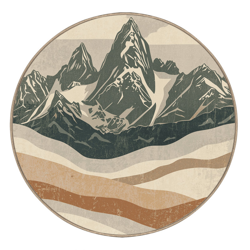 Tapis beige doux et moelleux de style rustique Olivet, Rond 3 pi
