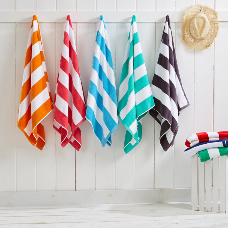 Serviettes de plage surdimensionnées 100% coton à rayures Cabana, Light Grey, Single Piece Beach Towel