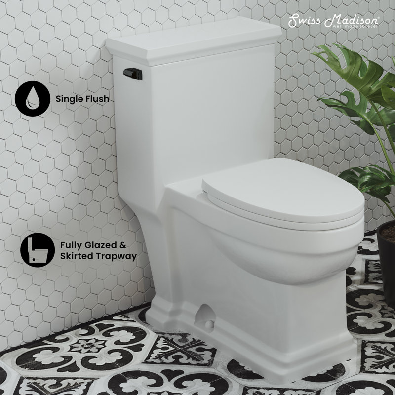 Voltaire One-Piece Elongated Toilet Side Flush 1.28 gpf, Glossy White, Left