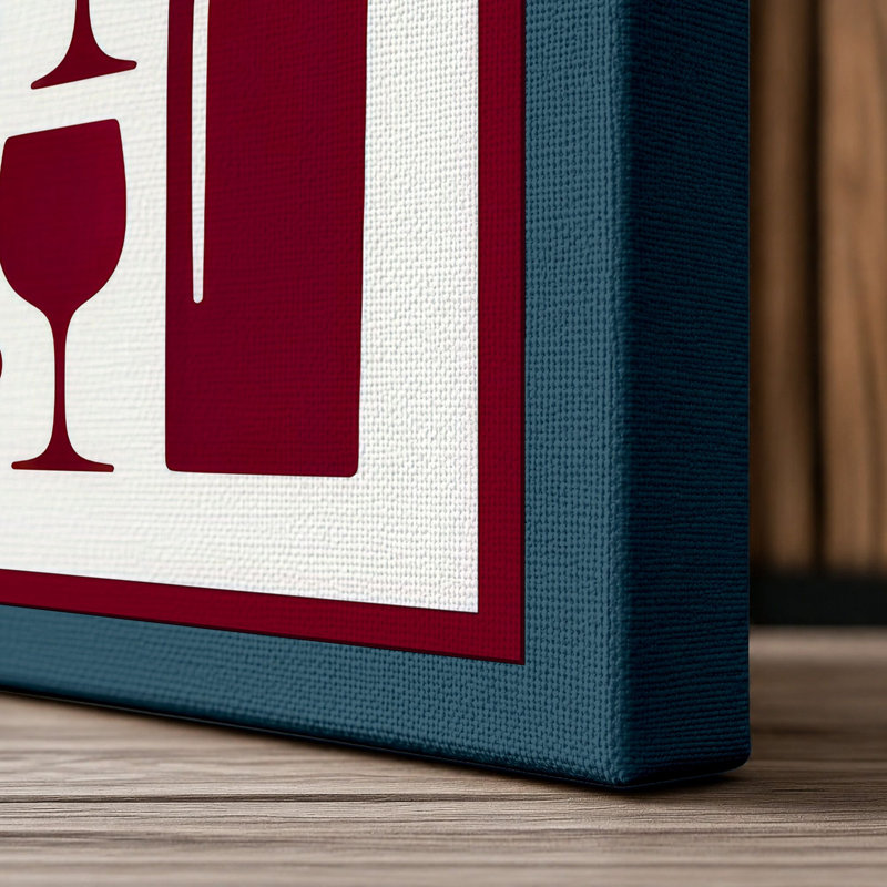 Wine in Burgundy Geometric - Wrapped Canvas, 18x12 - 45.7 x 30.5 cm, Teal Border