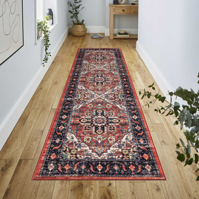 Lyanne Washable Non-Slip Medallion Rust Area Rug