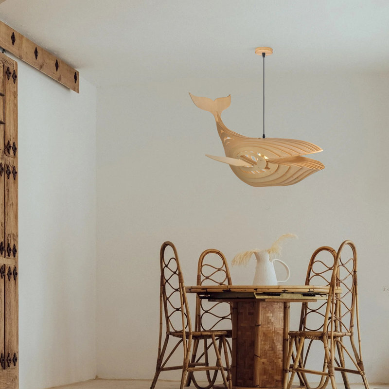 Luminaires suspendus en bois 1-Whale Fish, H 25,59 po x l 5,72 po x P 5,72 po