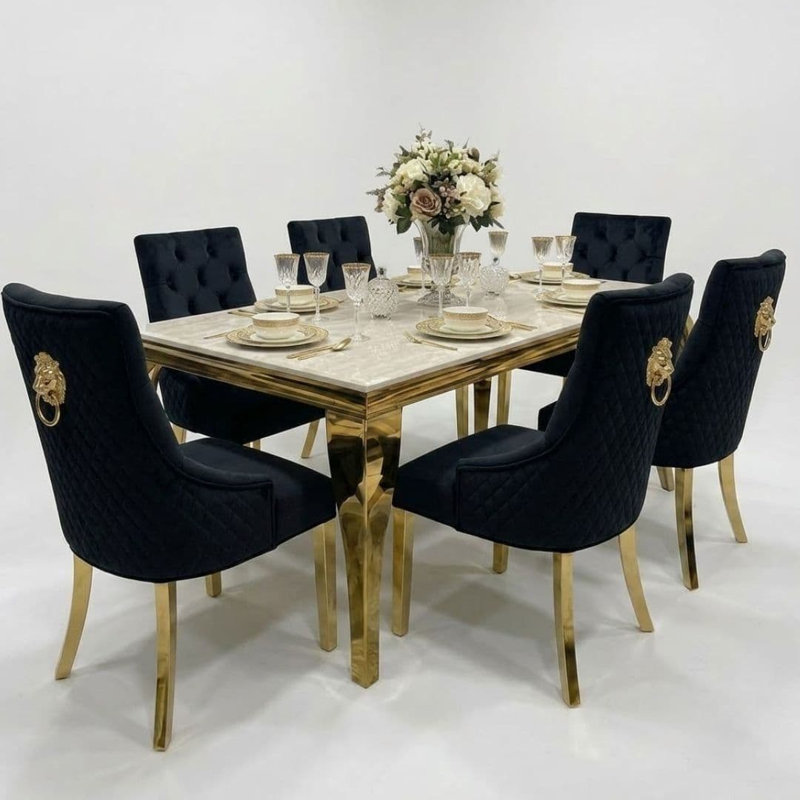 6 -Person Marble Dining Set, Black