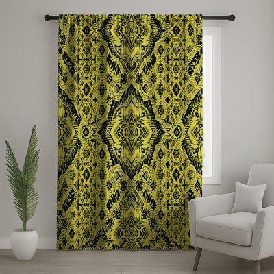 Yellow Black Kaleidoscope Window Curtains, Kaleidoscope Sheer & Blockout Curtains - 1 Panel
