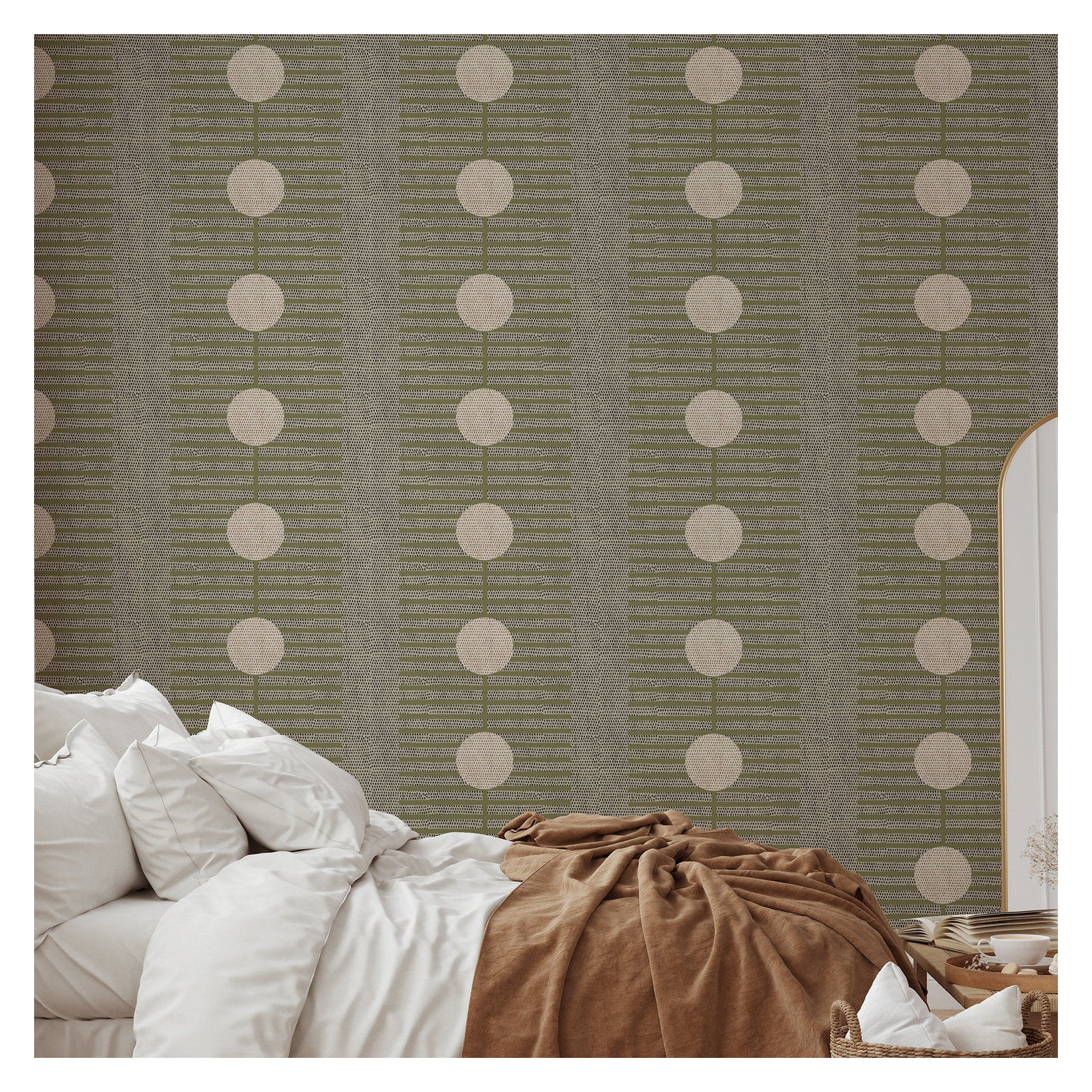 Nomalanga Peel & Stick Wallpaper Roll, Olive/Linen, Non-pasted