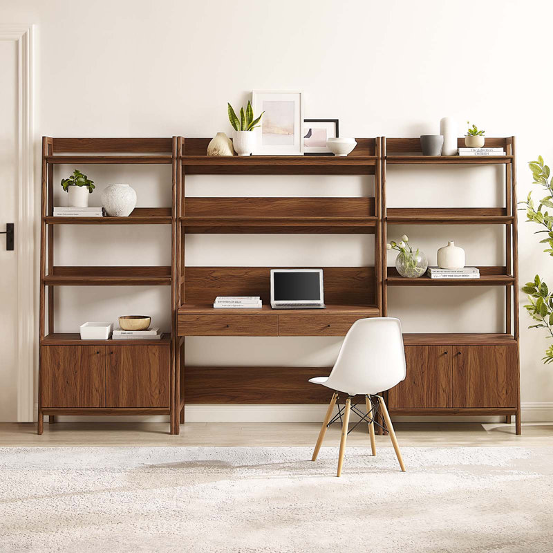 Walnut 3-Piece Office Desk and Bookshelf Set