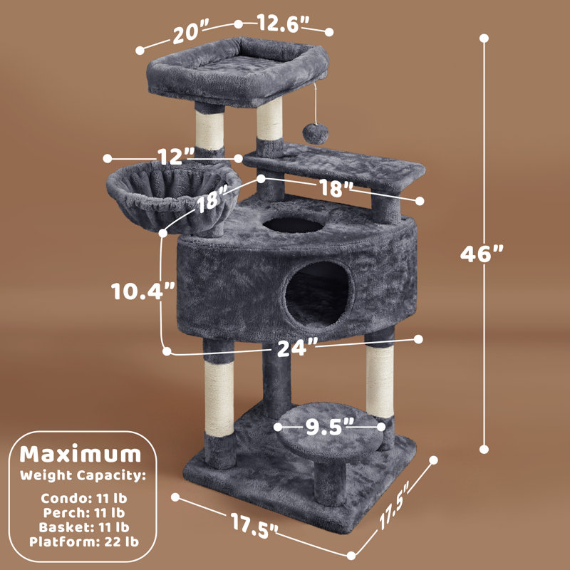 Burrowsville 46" H Cat Tree,  Dark Gray