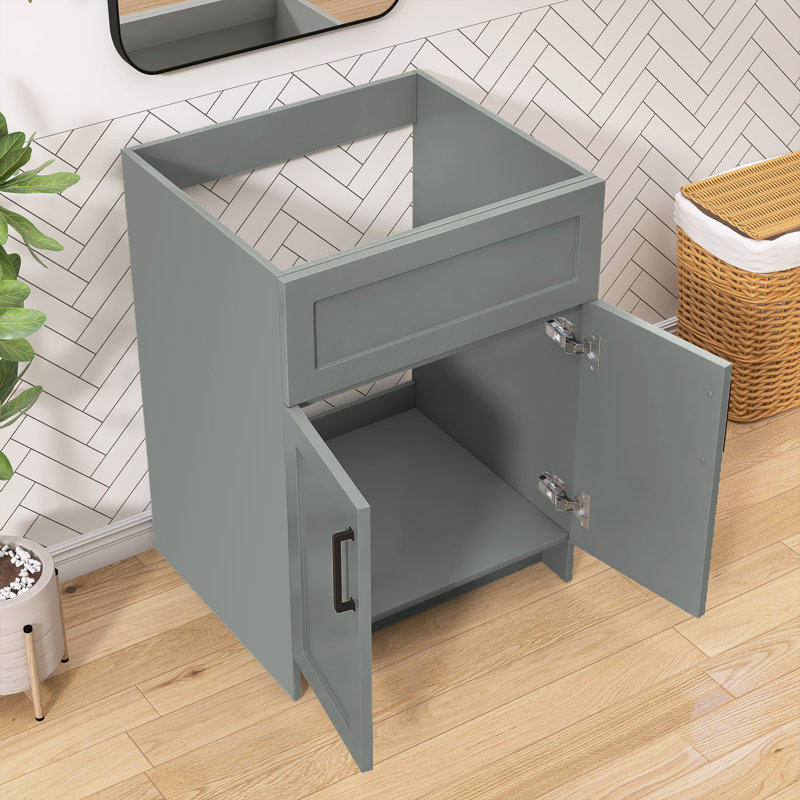 24 in. W x 21.5 in. D x 33.5 in. H Freestanding Bath Vanity Cabinet without Top Bathroom Base in Grey Unassembled