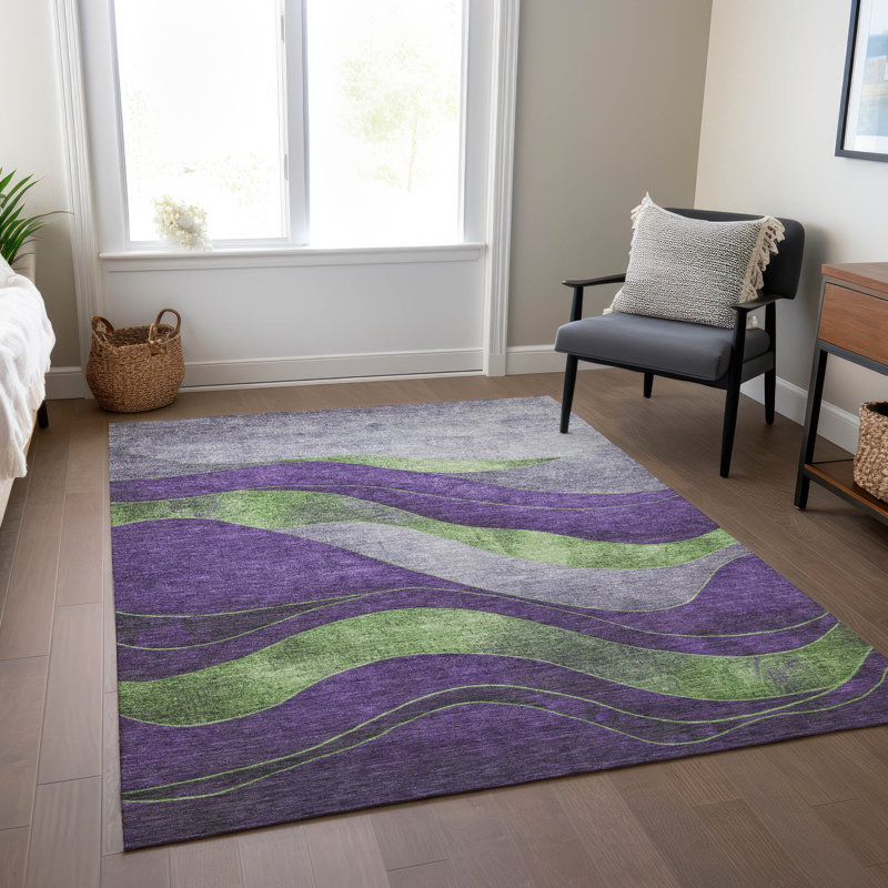 Tapis mauve lavable à la machine intérieur / extérieur Xhevrie, Rectangulaire 8 pi x 10 pi