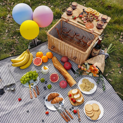 Panier de pique-nique en osier pour 4 personnes avec table à vin amovible et couverture imperméable - ensemble de paniers à saule 30L