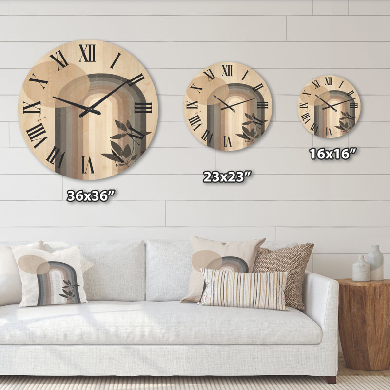 Horloge murale abstraite arc-en-ciel soleil et lune en tons de terre III, Moyenne