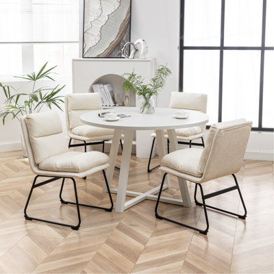 Ensemble de salle à manger 5 pièces avec table à tréteaux et 4 chaises élégantes, blanc vanille
